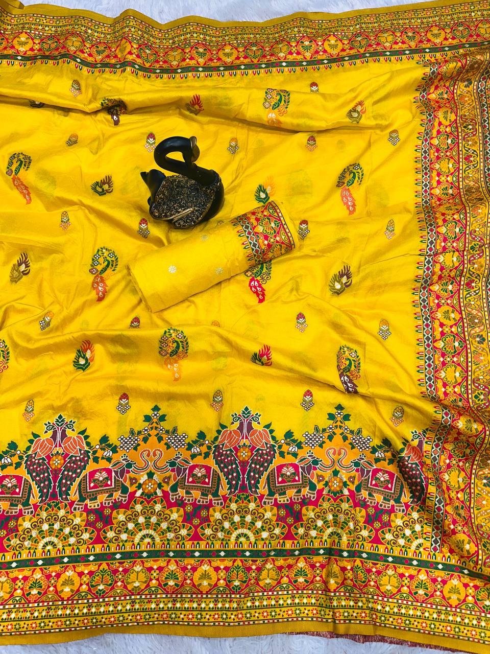 Hand Dyed Rajwadi Pashmina Silk Saree with Kashmiri Woven Pallu