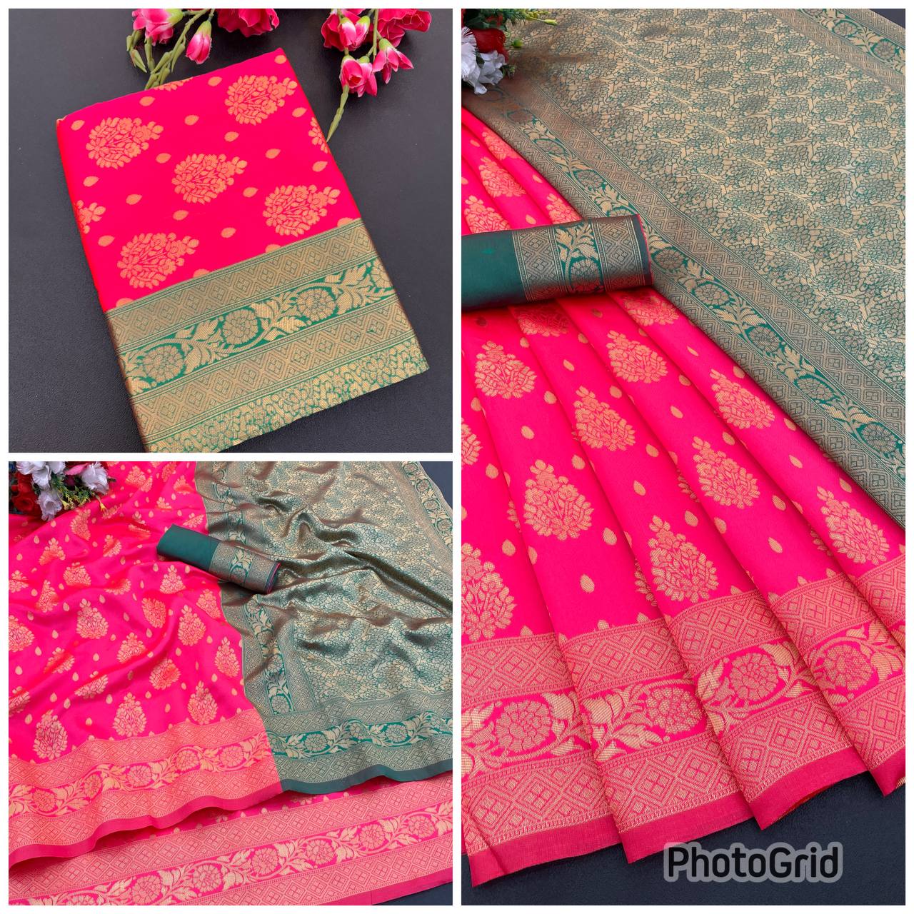 Elegant Organic Banarasi Lichi Silk Wedding Saree