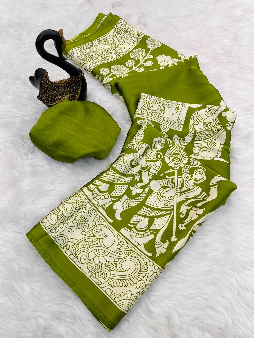 Semi Gajji Ajrakh Bandhej Soft Silk Saree – Heavy Traditional Weave