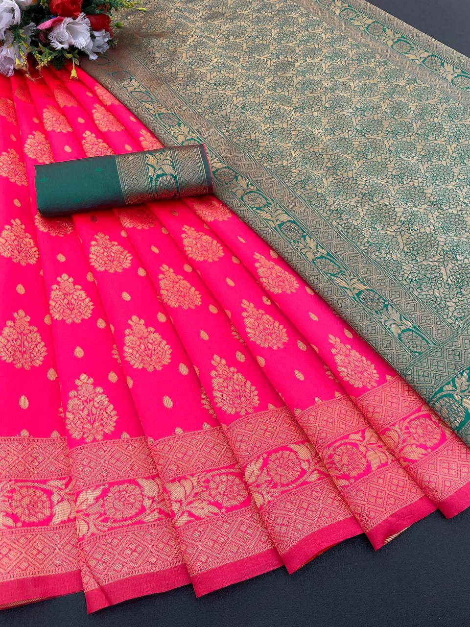 Elegant Organic Banarasi Lichi Silk Wedding Saree