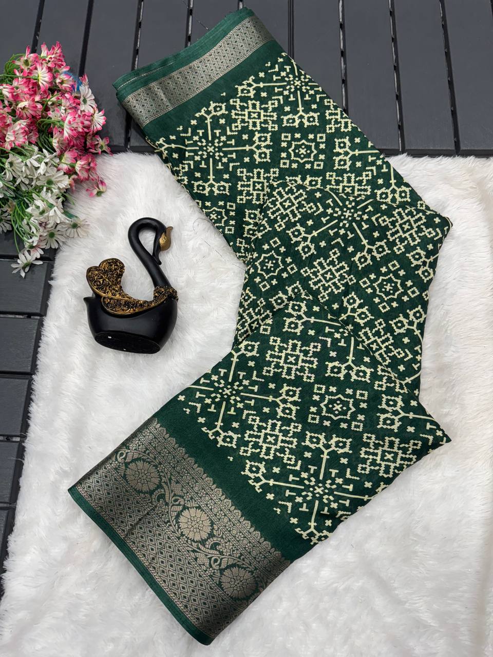 Soft Dola Silk Saree with Jacquard Border & HD Print