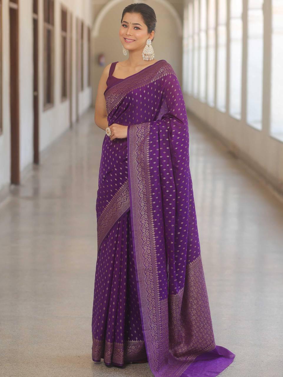 Comfort Wear Banarasi Style Lichi Silk Wedding Saree