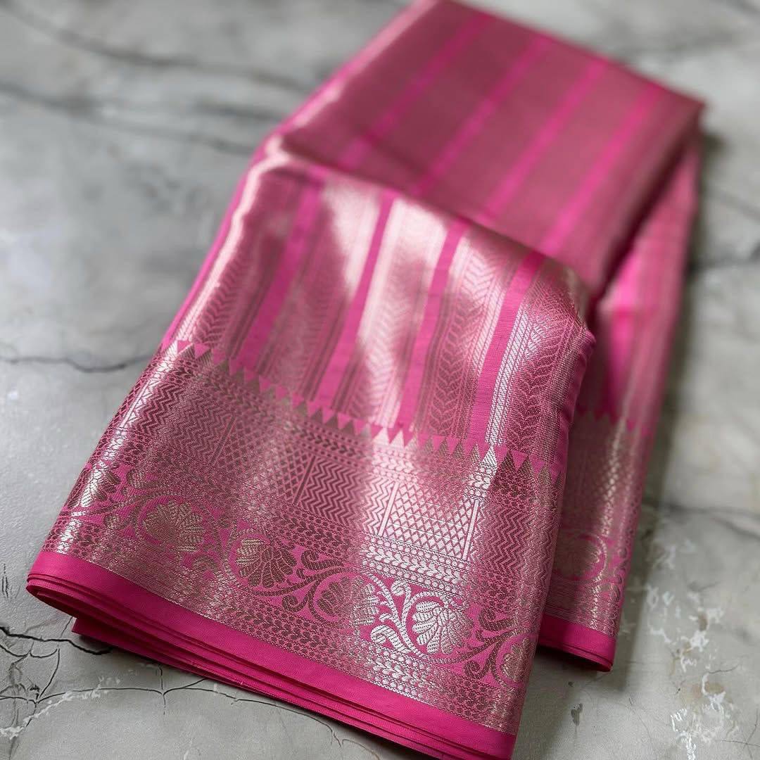 Celebrity Inspired Banarasi Silver Tissue Zari Silk Saree
