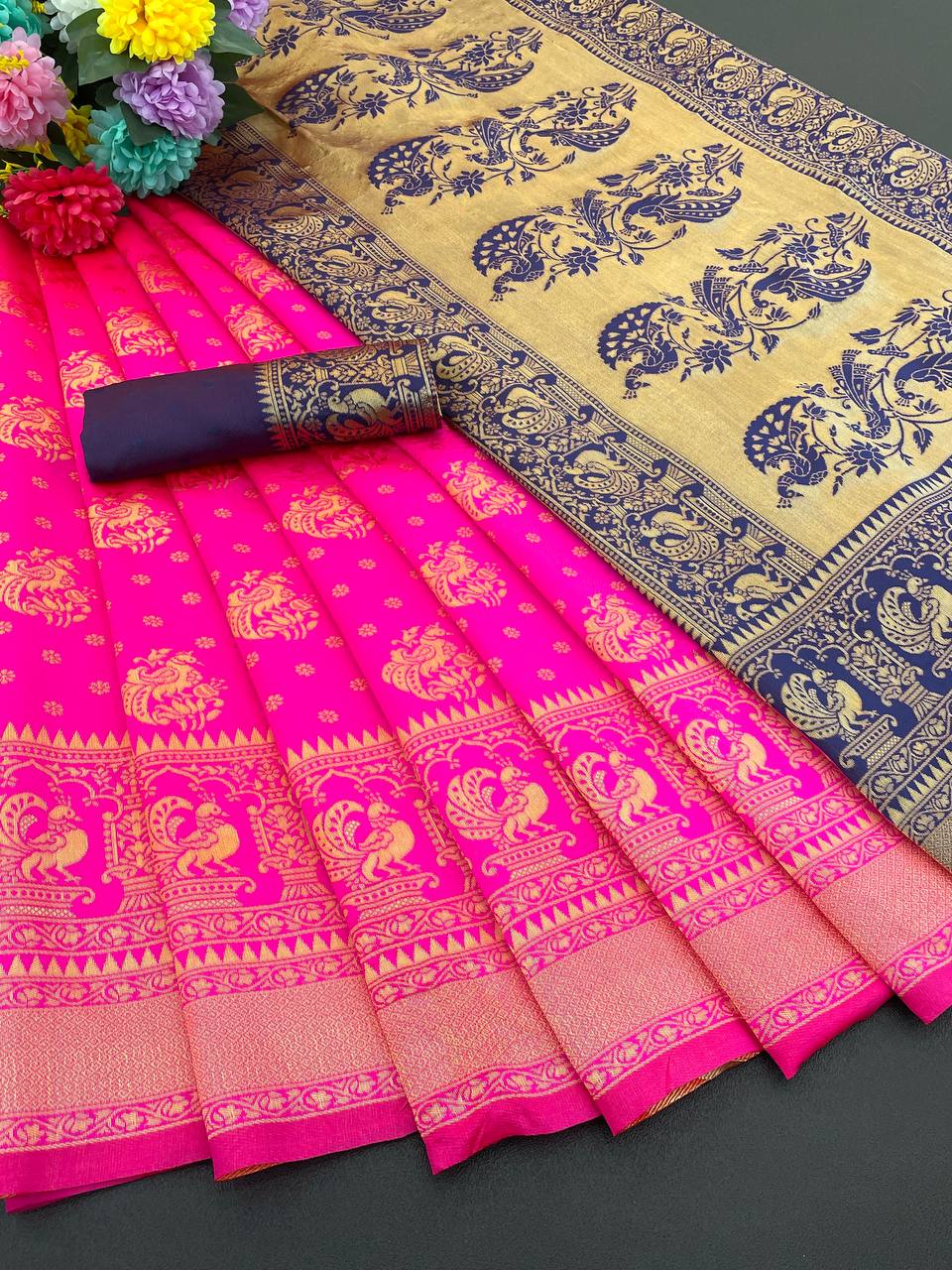 Elegant Organic Banarasi Lichi Silk Wedding Saree