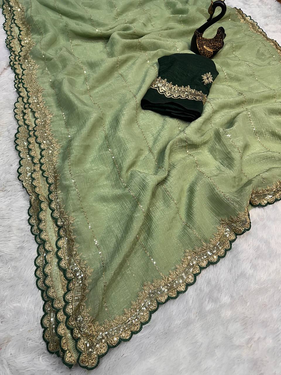 Soft Crunchy Fabric Designer Saree with Sequins & Zari Work