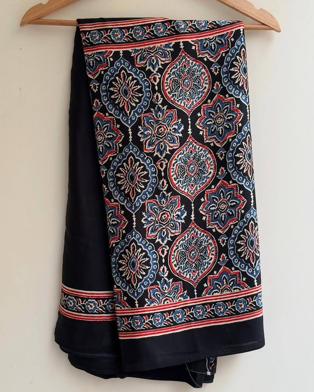 Original Ajrakh Semi Gaji Silk Bandhej Saree