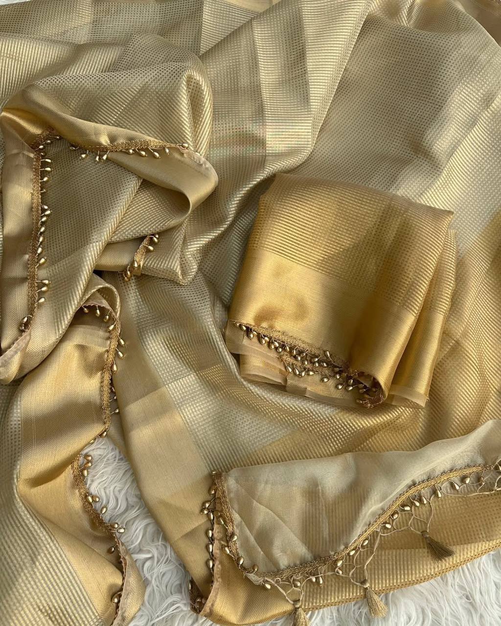 Nayanthara Inspired Banarasi Golden Tissue Silk Saree