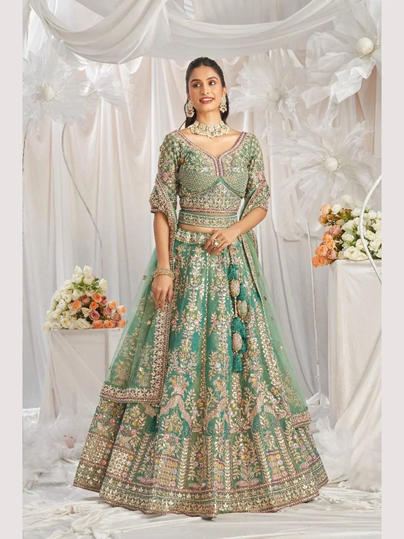 Stuning Outfit Bridal Special Net Lehenga Choli With Embroidered Work