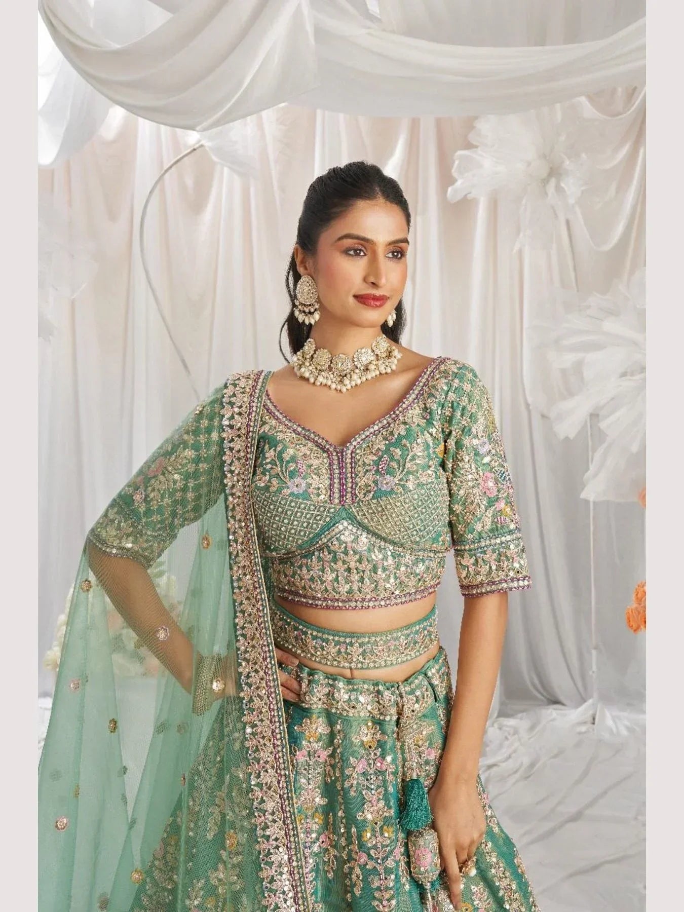 Stuning Outfit Bridal Special Net Lehenga Choli With Embroidered Work