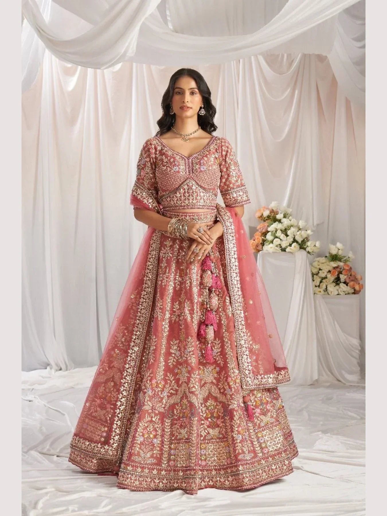 Stuning Outfit Bridal Special Net Lehenga Choli With Embroidered Work