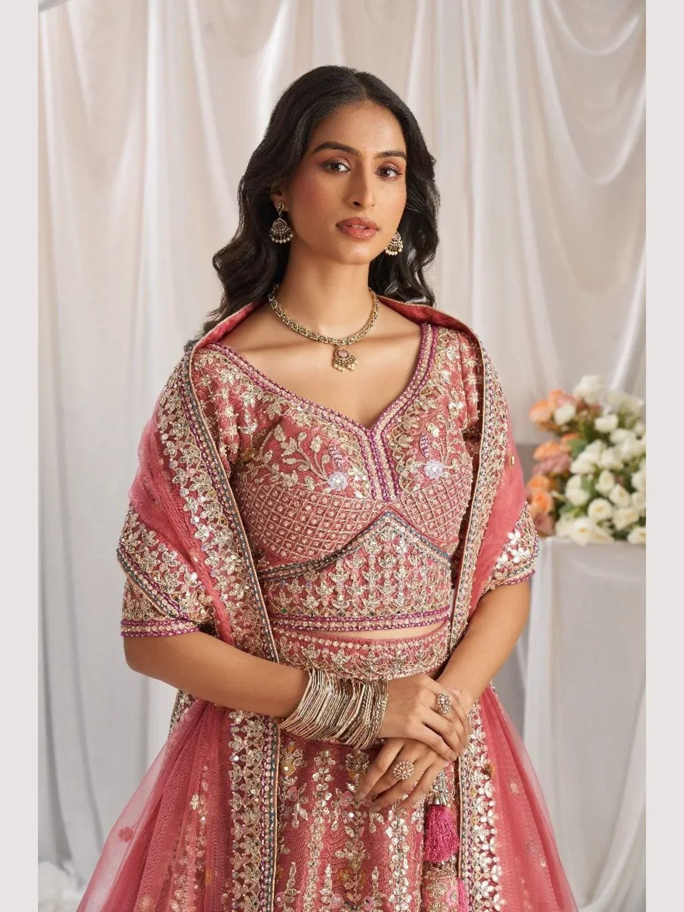 Stuning Outfit Bridal Special Net Lehenga Choli With Embroidered Work