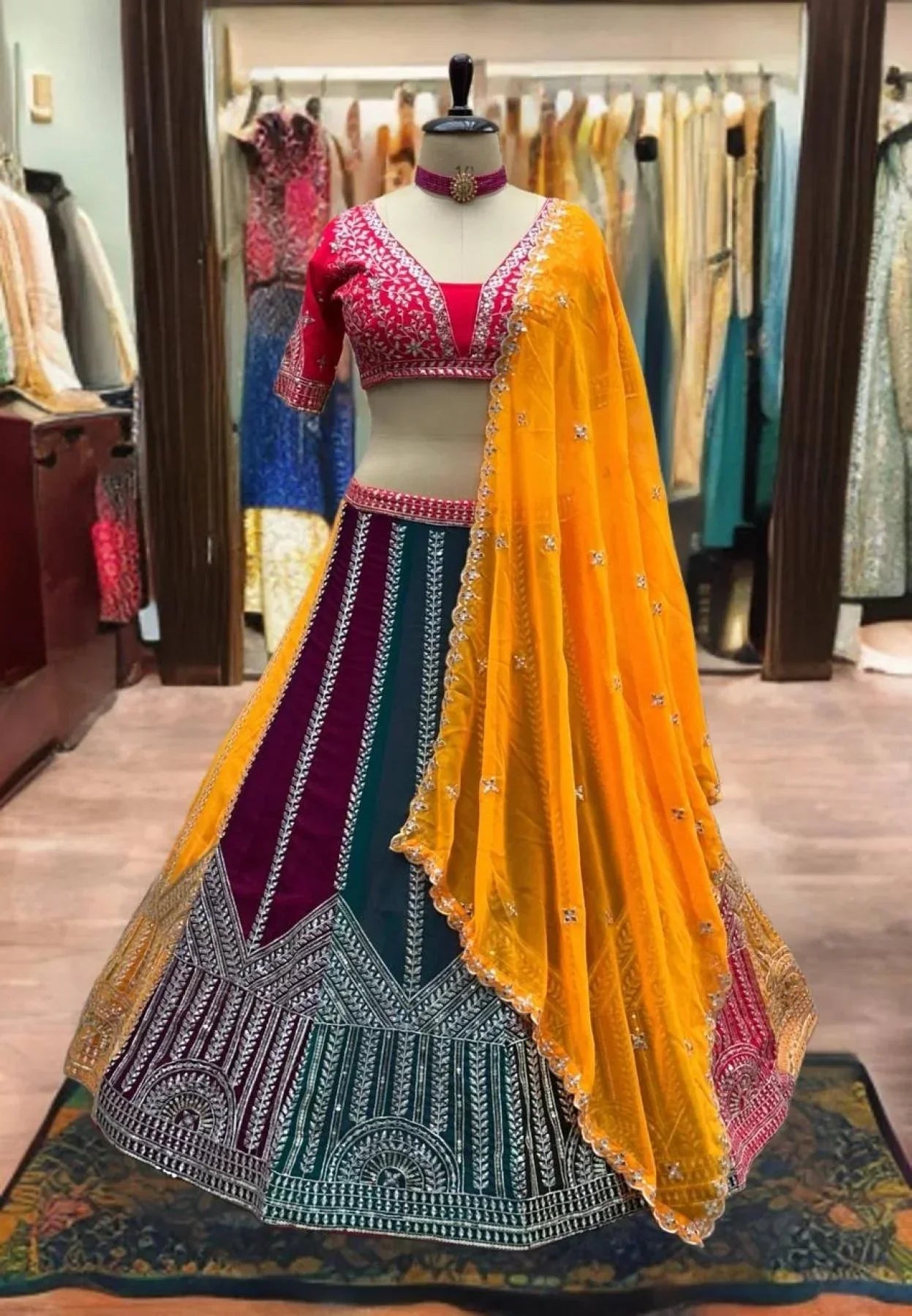 Stunning Choice For Weddings Royal Multicolor Georgette Lehenga Choli Single Available
