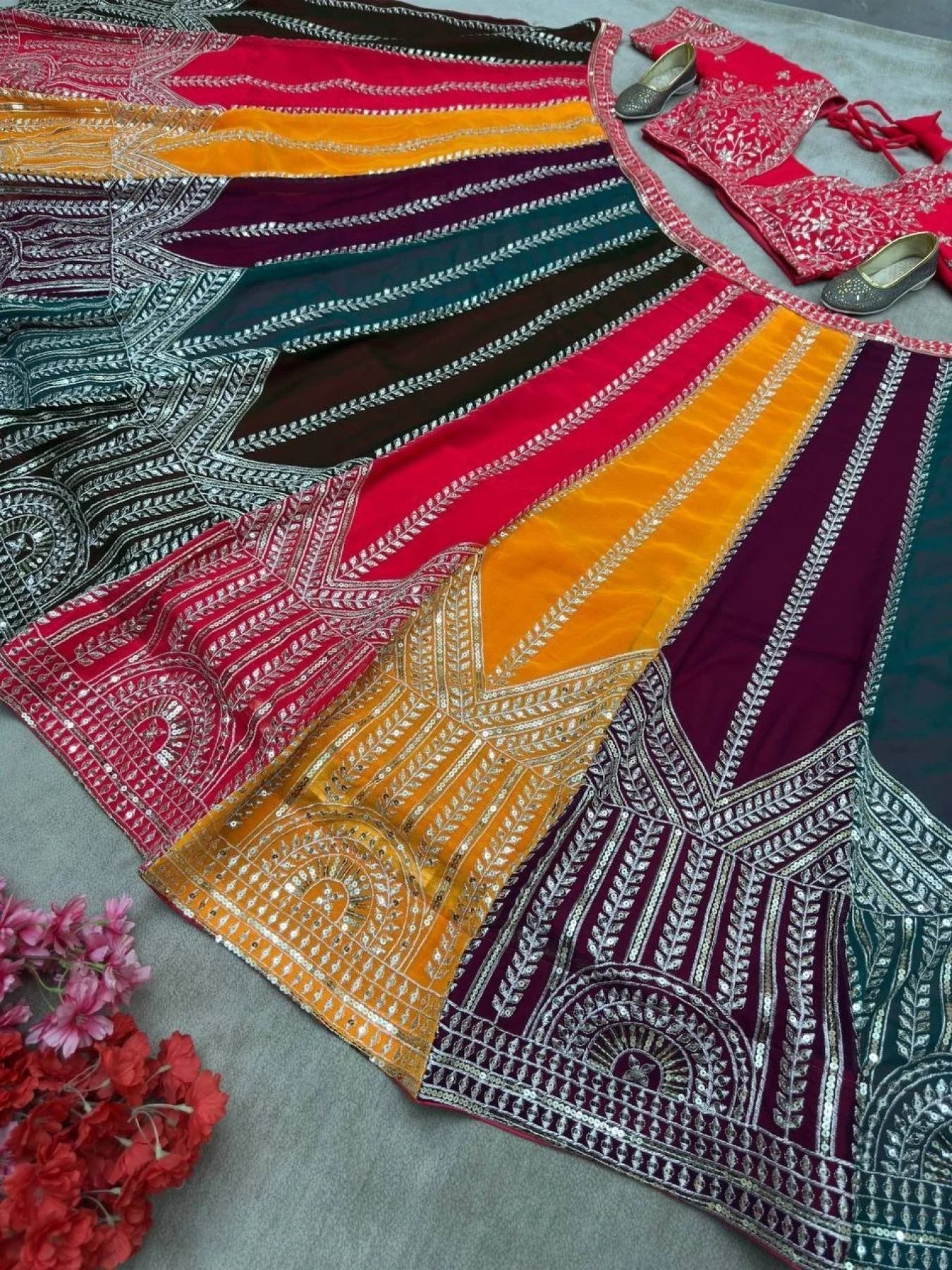 Stunning Choice For Weddings Royal Multicolor Georgette Lehenga Choli Single Available