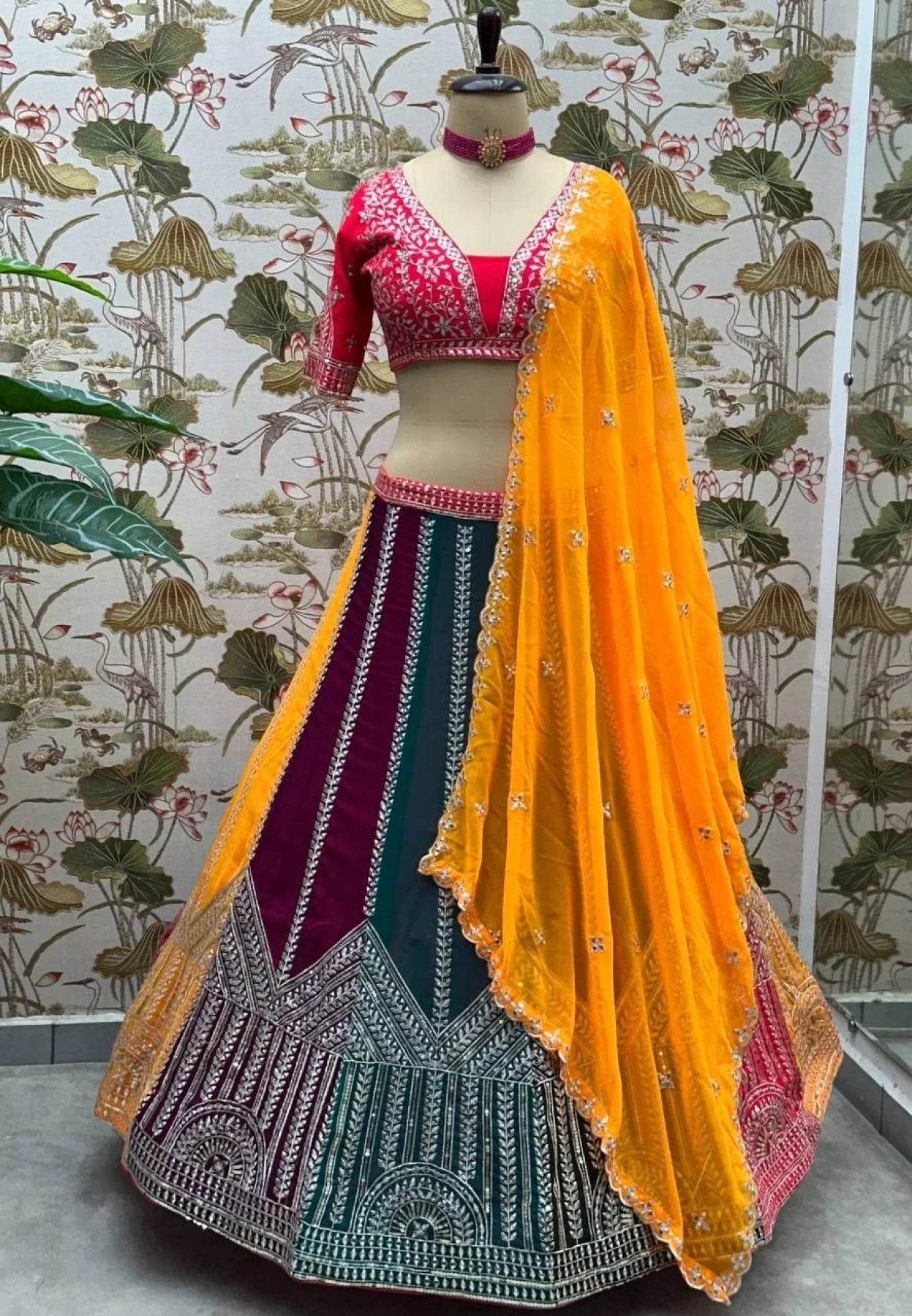 Stunning Choice For Weddings Royal Multicolor Georgette Lehenga Choli Single Available